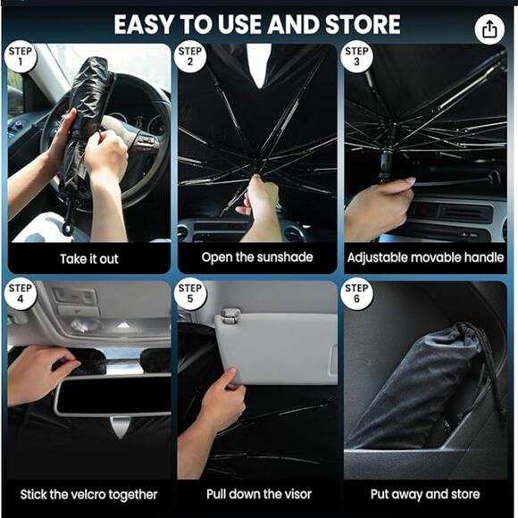 2 Pack Windshield Sun Shade - 99% UV Block, Foldable Spring 55.5×29 &  59 ×32.5 - Picture 5 of 6